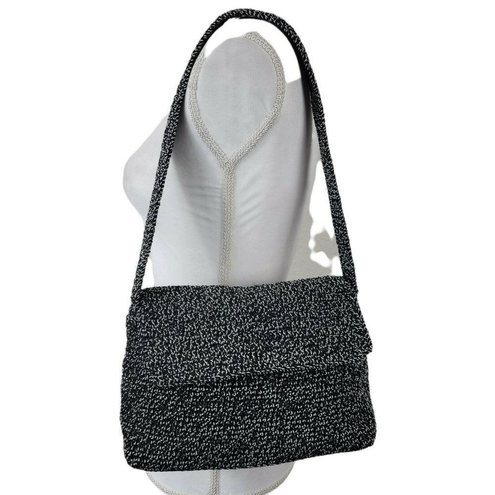 The SAK Crocheted Shoulder Bag Black & White Fold Over Front NWT